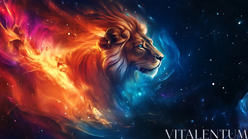 Cosmic lion carves a path between blazing fire and cool void
