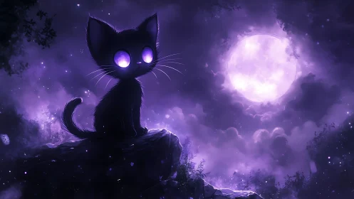 Midnight Mystic Prowls Where Twilight Moons Cast Purple Spells