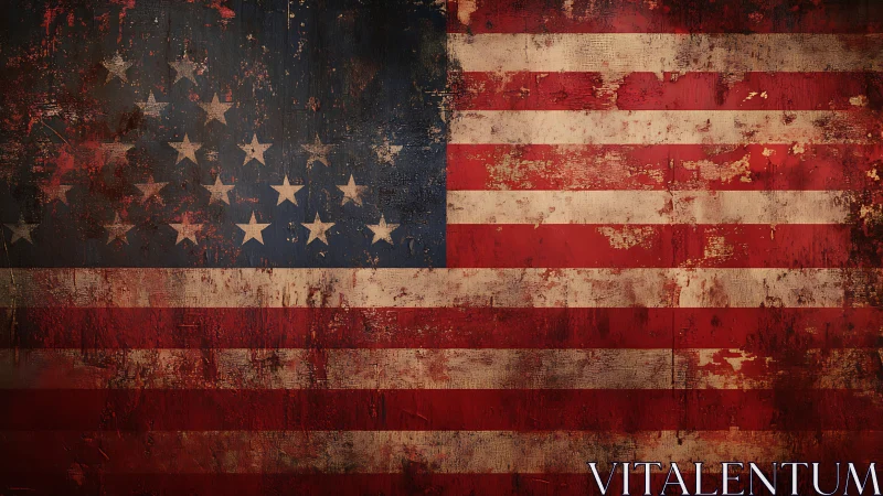 Weathered American flag fills frame with distressed texture