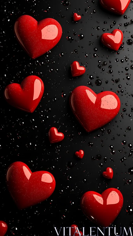 3D Rendered Hearts on Dark Surface with Ambient Spheres.
