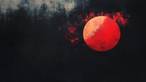 Textured crimson sun against distressed charcoal field