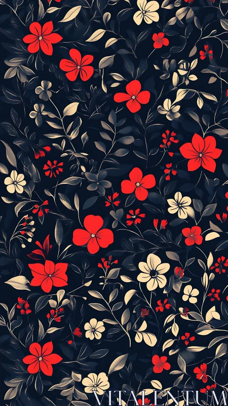 Vibrant Floral Pattern Against Dark Navy Background.