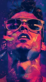 Neon daydream portrait washed in electric sunset glow.