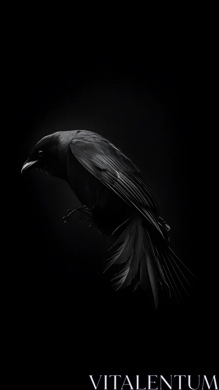 Black Raven Portrait Against Dark Background.