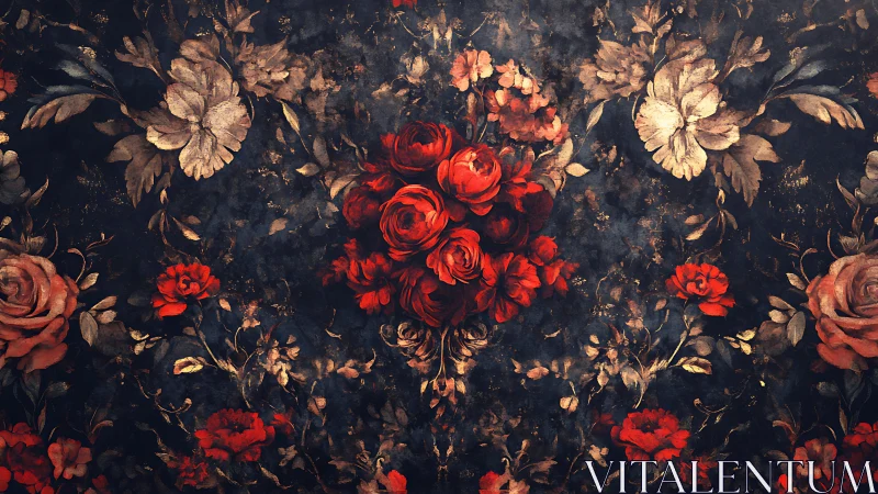 Dark Romance: Crimson Blooms Against Tarnished Gold.