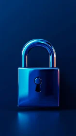 Translucent padlock rendered in gradient blue and cyan tones.