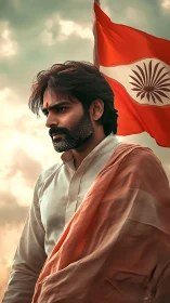 Resolute patriot standing tall beneath a glowing sky.