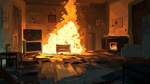Catastrophic Inferno Consuming Abandoned Interior.