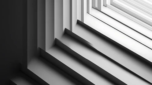 Monochrome geometric light shafts across stepped planes