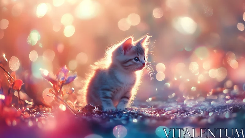 White Kitten in Bokeh Garden Light.