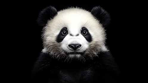 Panda portrait shows hyperreal fur detail on black background