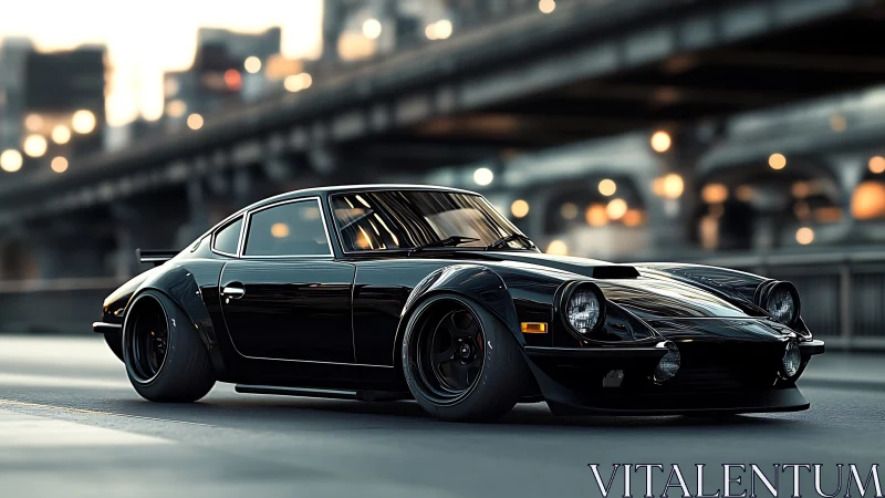 Midnight-tuned classic prowls under blurred city overpass lights