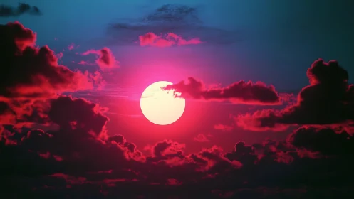 Neon magenta sunset burns through dramatic storm clouds.