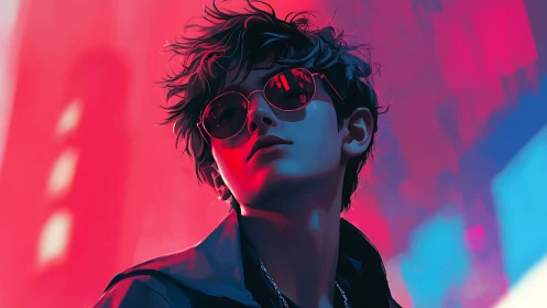 Neon backlit portrait isolates stylized youth in red cyan glow