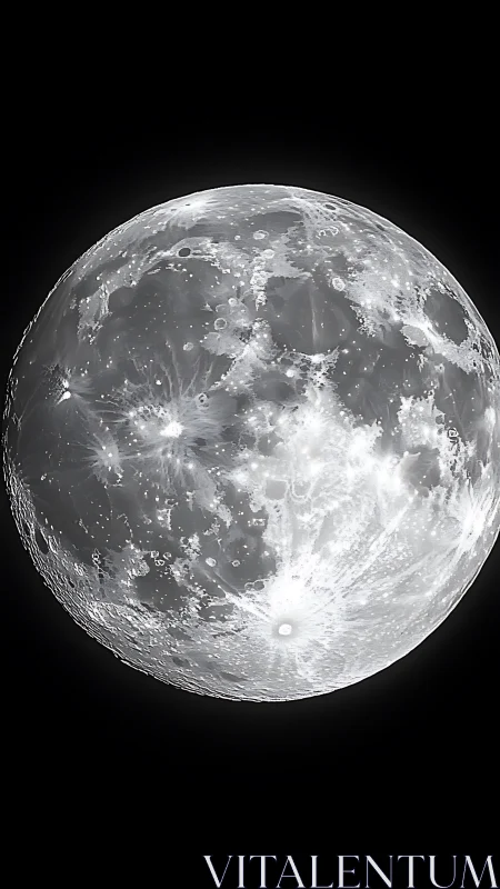 High-contrast lunar surface study with accentuated crater rays