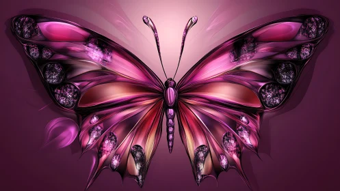 Iridescent magenta butterfly rendered in glossy digital glass.