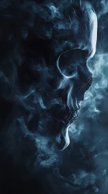 Ghostly smoke skull drifting through moody midnight air.