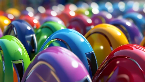 Curved glossy objects form a dense multicolored surface grid