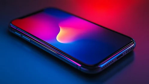 Modern Smartphone Glowing in Vibrant Neon Light.