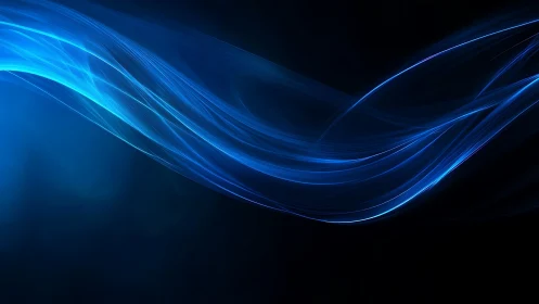 Electric tide of neon blue ribbons quietly bends the dark