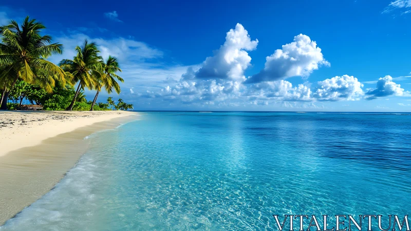 Tropical Atoll Shoreline: Crystal Clear Lagoon Meeting White Sand Beach.