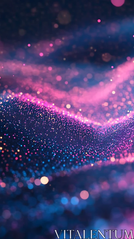 Neon particle field with abstract waves and soft bokeh pattern.