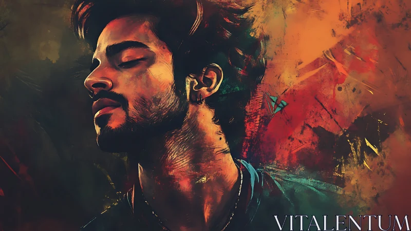 Vibrant digital portrait of man in introspective profile.