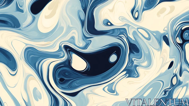 Fluidic ultramarine and cream marbled abstract flow field