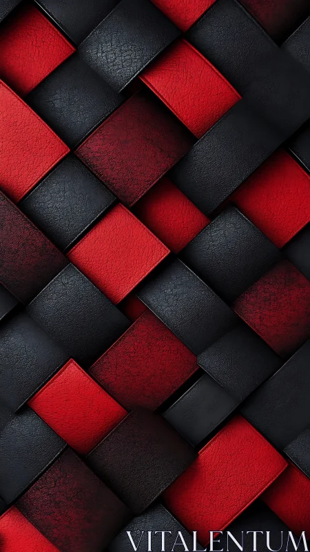 Red black woven leather pattern with bold geometric depth.
