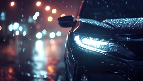 Headlights carve neon rivers through midnight rain-slick streets