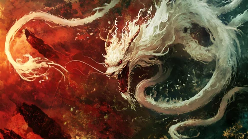 White serpentine dragon coils across red and green field