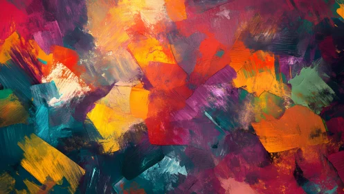 Vibrant abstract painting with bold brush strokes and vivid colors.