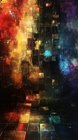 Shimmering abstract corridor dissolves into rich prismatic shadow