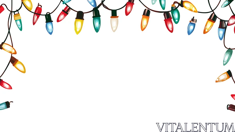 Colorful holiday string lights frame clean negative space
