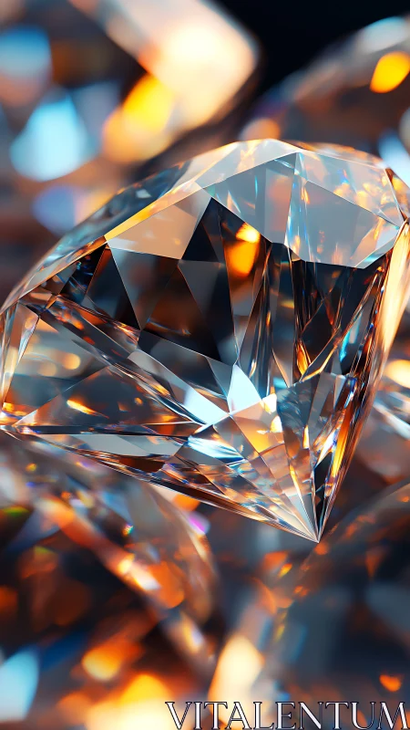 Cut diamond close-up with warm fire reflections.