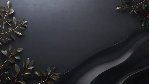 Dark matte surface with metallic foliage and cutout waves.