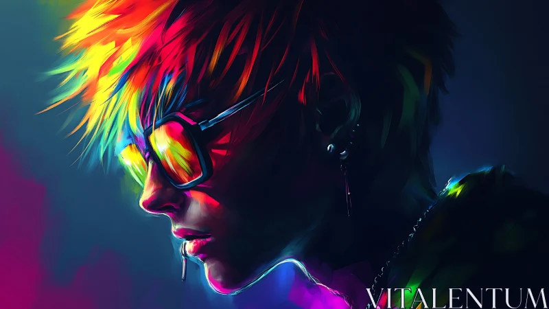 Neon-soaked portrait captures a cyberpunk youth in profile.