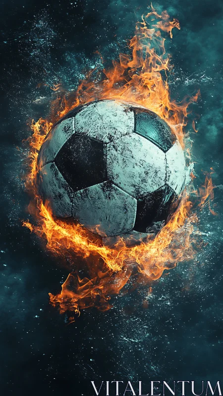 Digital painting of flaming soccer ball with dynamic contrast.