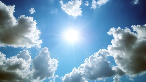 Radiant midday sun breaks through soft billowing clouds