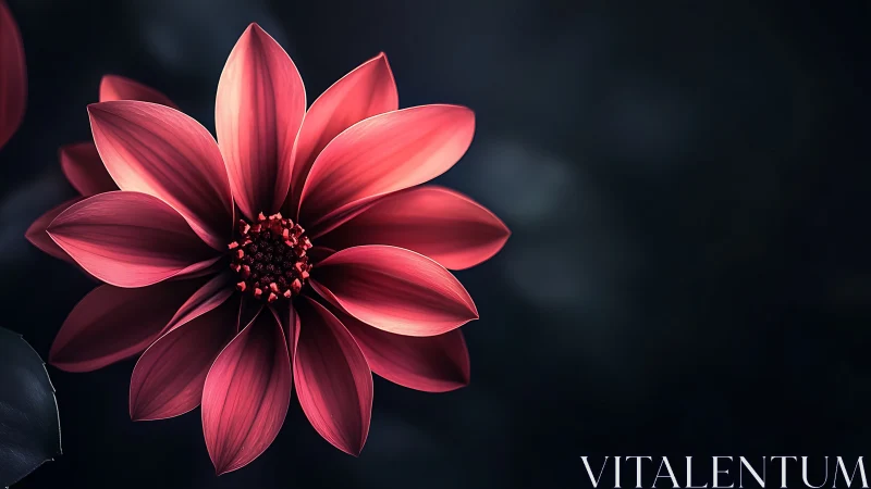 Illuminated Coral Dahlia with Radial Petal Arrangement on Dark Background
