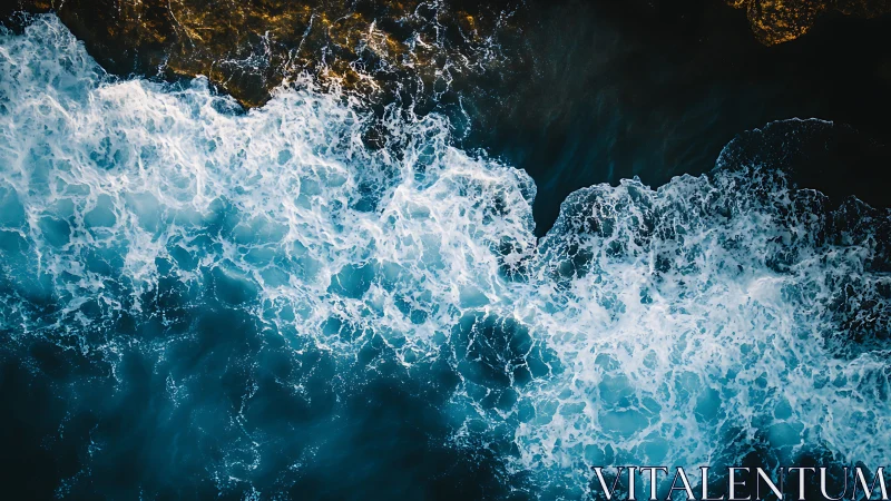 Turbulent ocean surf crashes against rugged coastal rock