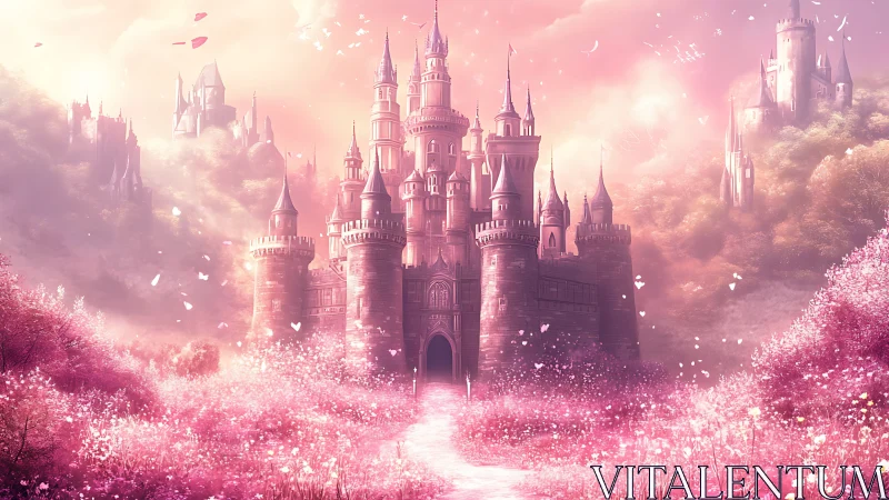 Chromatic rose citadel in luminous atmospheric bloomscape.