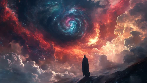 Stargazer Beneath the Cosmic Maelstrom of Painted Nebulas.