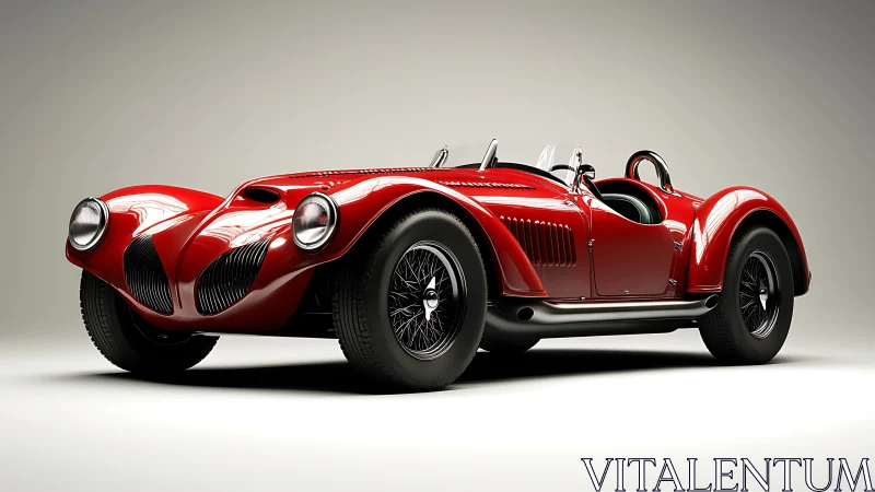 Photorealistic render of classic red roadster sports car design.