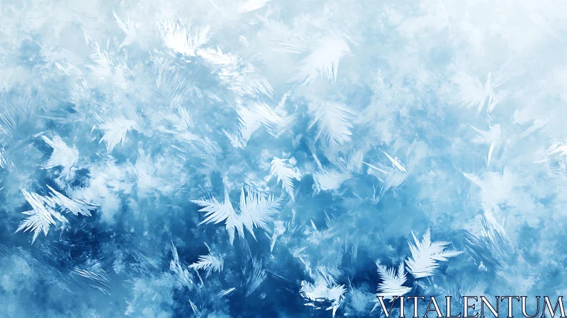Frosty ice crystal texture in cool blue abstract style.