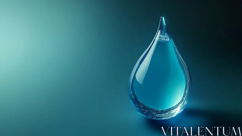 Suspended blue water droplet render on teal gradient background