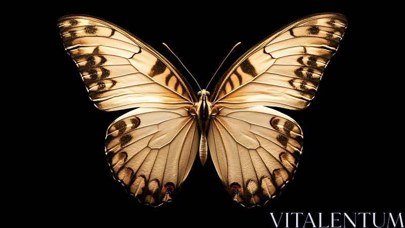 Golden butterfly wings illuminated against deep black field.
