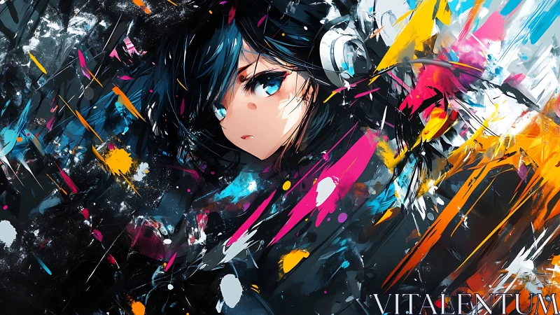 Anime portrait in kinetic neon splatter abstraction style.