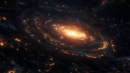 Spiral galaxy core glows within dark interstellar clouds