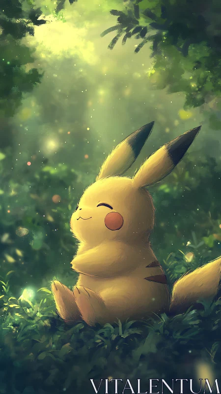 Gentle yellow creature enjoys a peaceful moment in sunlit woods